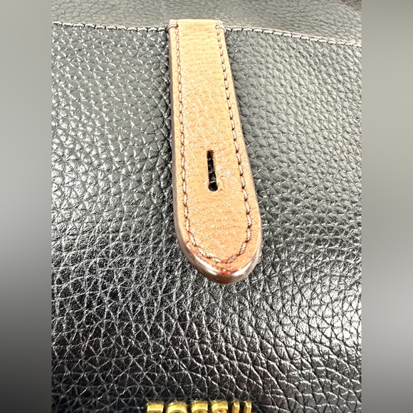 Fossil Black Pebbled Leather Small Crossbody Bag Brown Leather Trim shs1938 - Picture 11 of 12
